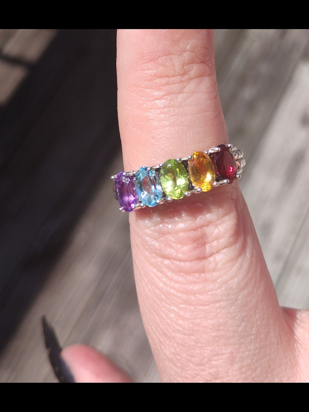 John Hardy Jai Rainbow Multi-Gemstone Sterling Silver Ring 925